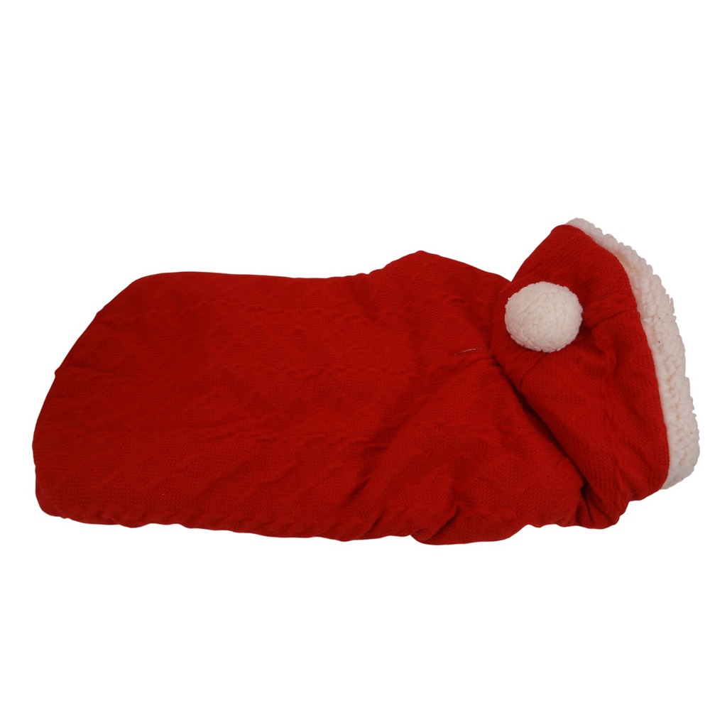Christmas Fleece Large Dog Coat Red Hooded With Hat Quilted